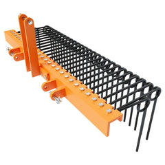 GARVEE 60 Inches Pine Straw Needle Rake, 8mm 26pcs Coil Spring Tines, Durable Powder Coated 3 Point Straw Rake,Steel Spring Landscape Rake Fit for Cat1 Tractors - Orange+Black