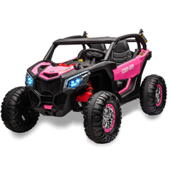 GARVEE 24V 2 Seater Kids Ride on UTV Car w/Remote Control, 4WD Powerful Electric Vehicle with 4x75W Motors, 4 Shock Absorber, Leather Seat, Music and Light, Electric Car for Kids - Pink