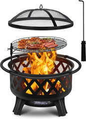 GARVEE 30 inch Wood Burning Fire Pit with Grill and Spark Screen