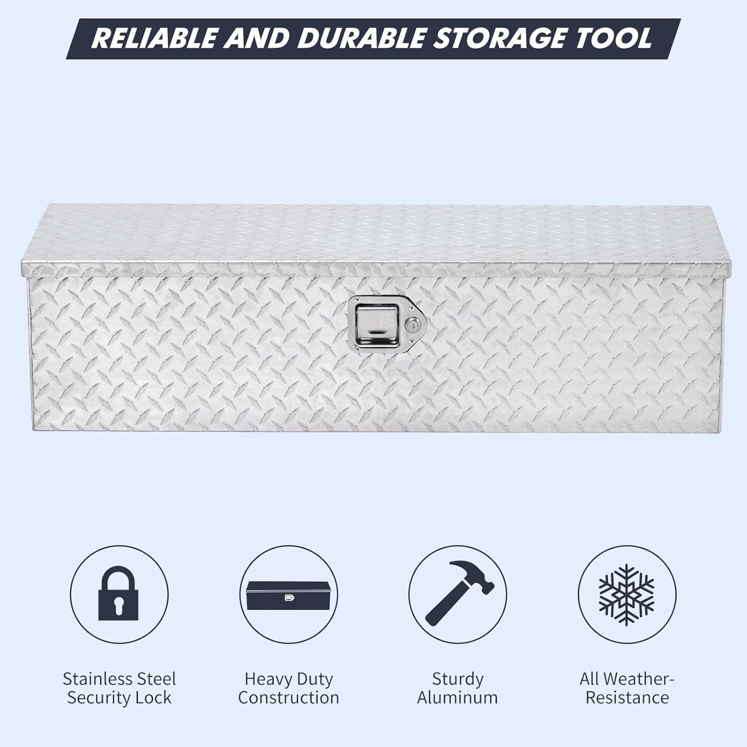 GARVEE Aluminum Diamond Plate Tool Box 13x13x39 Inch, Heavy Duty Truck Toolbox with Sliding Shelf, Waterproof Truck Storage Organizer Chest for Pick Up Truck RV Trailer with Lock & Keys, Silver