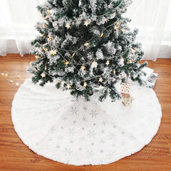 GARVEE 35.43inch Plush Pearl Slices Embroidered Christmas Tree Skirt Christmas Tree Decoration Silver Sequins Embroidered Tree Skirt