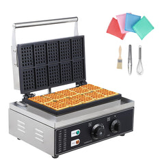 10pcs Nonstick Rectangle Waffle Maker, 110V, Temp/Time Control