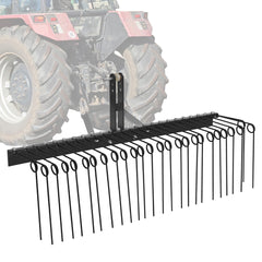 GARVEE 60 Inch Pine Straw Rake, 6mm Rake Needle, 26 Coil Spring Tines Durable Powder Coated Steel Tow Behind Landscape Rake with 3 Point Hitch Receiver Attachment Fit to Cat0 Cat 1 Tractors for Leaves Grass, Black