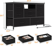 GARVEE Wide Dresser with 8 Large Drawers for 55" Long TV Stand, Fabric Drawer for Bedroom with Power Outlet, Chests of Drawers for Bedroom, Living Room, Closet, Entryway, Living Room Storage - Black