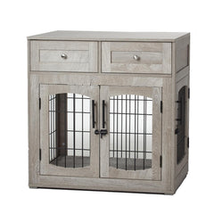 Wooden Dog Crate Table with Cushion, 2 Drawers & 3 Doors