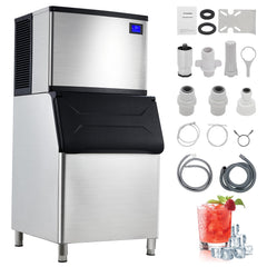 GARVEE 500lbs/24H Commercial Ice Maker Stainless Steel Under Counter Self Cleaning Ice Machine with 300lbs Storage for Bar Cafe Restaurant