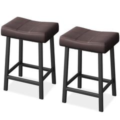 GARVEE 24 Inch Backless Saddle Barstools Set of 2, Counter Height Upholstered Padded Barstools with Curved Surface, Metal Leg and Footrest, for Kitchen Counter, Home Bar (Brown, 24 inch-Set of 2)