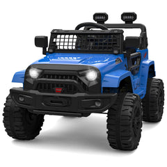 GARVEE Ride on Truck Car 12V Kids Electric Vehicles with Remote Control Spring Suspension, LED Lights, Bluetooth, 2 Speeds - Blue