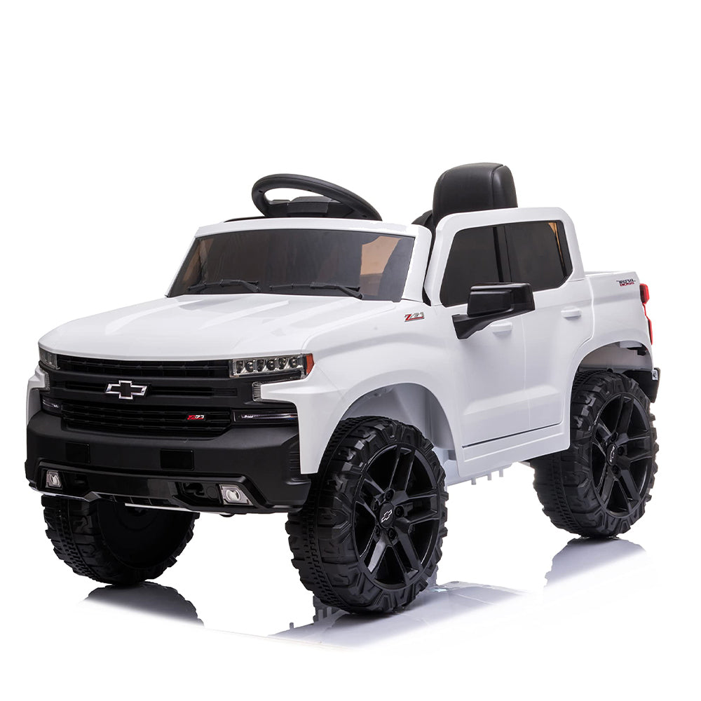 GARVEE 12V Ride on Car with Remote Control, Battery Powered Licensed Chevrolet Silverado GMC Kids Ride On Truck, Toddler Electric Vehicles Toys,Music,FM,Bluetooth, Spring Suspension, LED Light - White