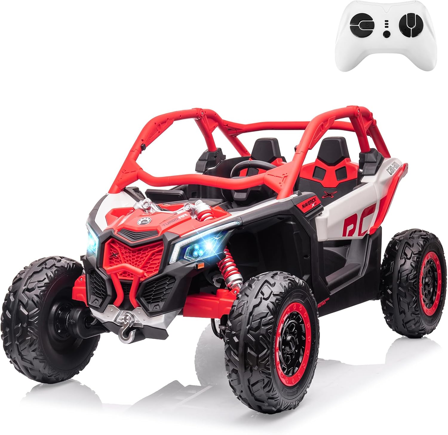 GARVEE 2-Seater Can-Am Ride-On UTV: 4WD, Remote Control, 2x24V Batteries, 4x200W Motors, 23" Seat, EVA Tires, Spring Suspension, for Kids - Red