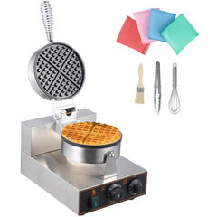 110V 1200W Stainless Steel Waffle Cone Maker, Temp&Time Settings