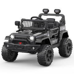 GARVEE Ride on Truck Car 12V Kids Electric Vehicles with Remote Control Spring Suspension, LED Lights, Bluetooth, 2 Speeds - Black