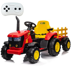 GARVEE 12V Remote Control Tractor for Kids with 7-LED & Safety Belt - Red