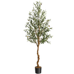 GARVEE Artificial Olive Tree 6FT Tall Faux Silk with Natural Wood Trunk, Lifelike Fruits, PE Trunk, Easy Assembly, Home Decor