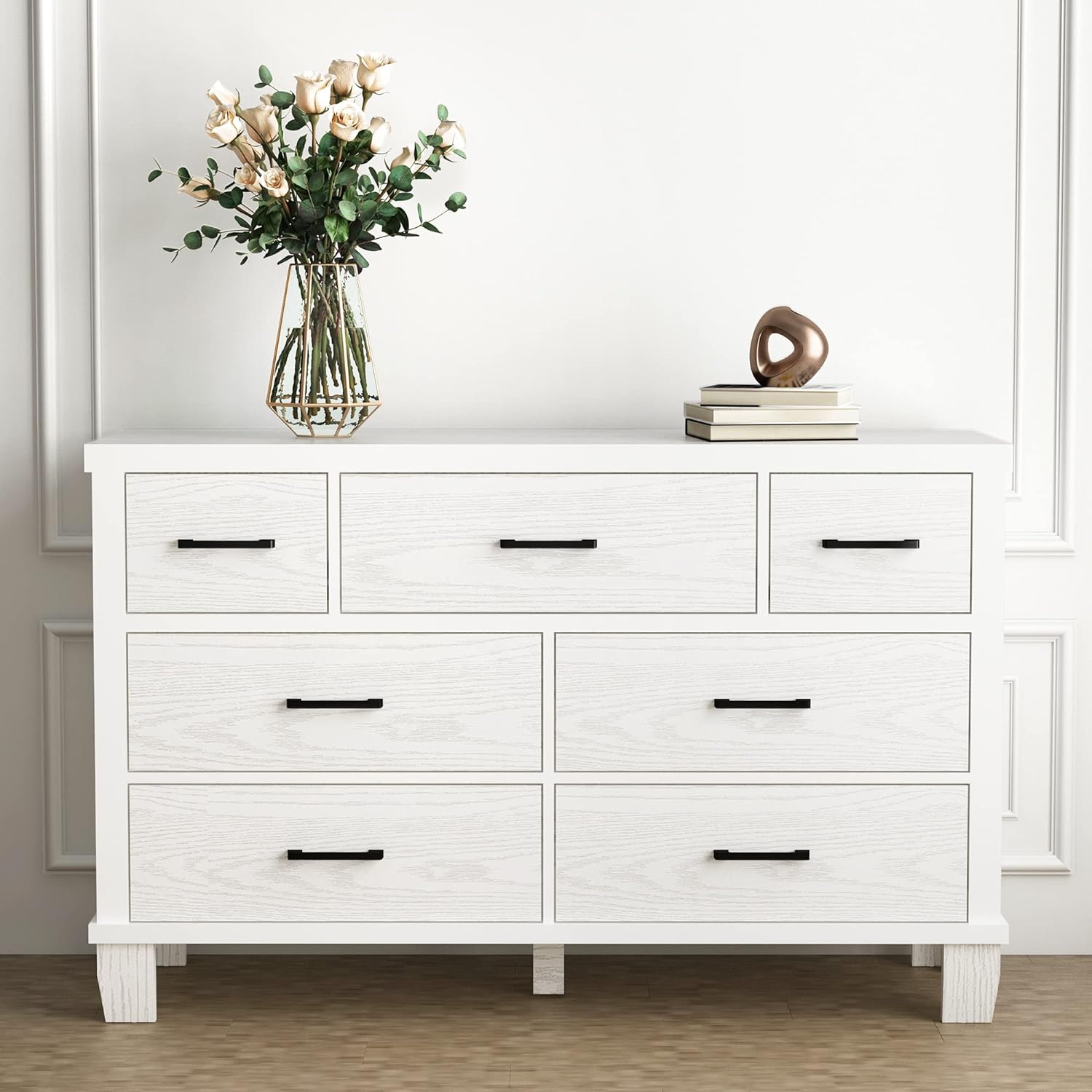 GARVEE 7-Drawer White Dresser with Metal Handles + Large Storage Capacity + Wood Construction + Anti-Tip Safety + Modern Design for Bedroom, Closet, Living Room, White