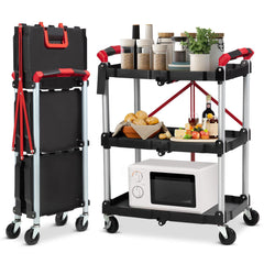 GARVEE Folding Utility Service Cart, Collapsible Cart with Wheels, 3 Tier Rolling Utility Cart, Folding Cart with Wheels Collapsible, Service Cart for Tool, Grocery, Kitchen, Office