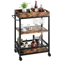 Garvee 3-Tier Bar Cart w/ Wine Rack & Wheels