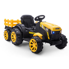 GARVEE 12V Kids Ride On Tractor with Trailer, LED Lights for Boy Girl - Yellow