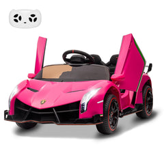 PTO_0YRE26P5 GARVEE 12V Kids Ride On Car, Licensed Lamborghini Venono Electric Car w/Parent Remote Control, Scissor Door, 3 Speeds, LED Headlights, Rocking & Music, Battery Powered Ride on Toy for Boys Girls- Pink