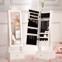 GARVEE Jewelry Armoire Cabinet for Kids, Freestanding Jewelry Cabinet with Led Light, Kids Jewelry Organizer with Full-Length Mirror, 3 Storage Drawers, Kids Vanity Dress Up Mirror Jewelry Cabinet for Girls