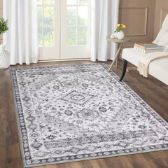 GARVEE Large Area Rug 8x10 Vintage Rug Boho Rug Non-Slip Washable Rug Low Pile Indoor Floor Cover Carpet Distressed Soft Foldable Accent Rug for Bedroom Living Room, 8’x10’, Boho Grey