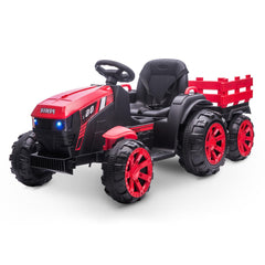 GARVEE 12V Kids Ride On Tractor with Trailer, LED Lights for Boy Girl - Red
