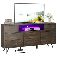 GARVEE 8 Drawer Dresser TV Stand with Power Outlet & LED Light, Modern Wood Chest of Drawers for Bedroom, Living Room, Closet, Hallway