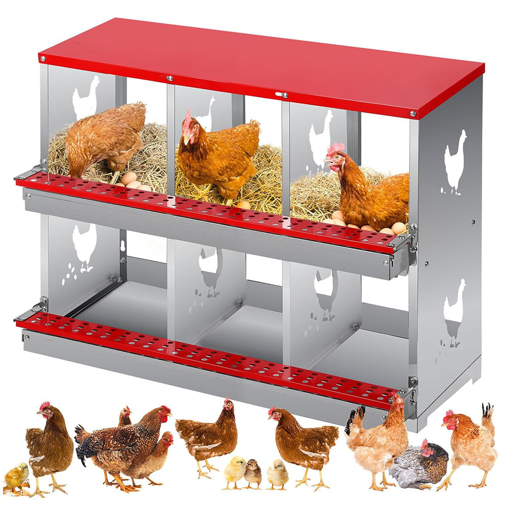 GARVEE 6 Compartment Chicken Nesting Box - Heavy Duty Metal Coop with Roll Away Egg Collection, Perch, Lid Cover for Egg Protection - Wall Mount/Free Standing Nest Box for Chickens, Hens, Ducks