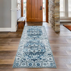 GlowSol Runner Rug 2x6 Oriental Distressed Hallway Rug Vintage Area Rug Low-Pile Non-Slip Washable Thin Rug Foldable Accent Rug for Kitchen Bedroom Living Room (Blue)