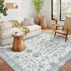 COZYLOOM Vintage Medallion Area Rug 9x12 Large Floral Rug Ultra Soft Non-Slip Floor Cover Boho Low Pile Foldable Rug Washable Thin Rug for Bedroom Living Room Dining Room Home Office Grey