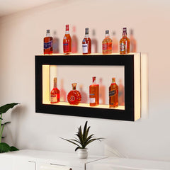 GARVEE LED Lighted Liquor Bottle Display, Square 48 Inches Commercial Bar, Acrylic Lighted Bottle Display Stand with RF Remote and APP Control, 16 Colors, Bottle Stand Multi-Color Lighting Modes for Bars