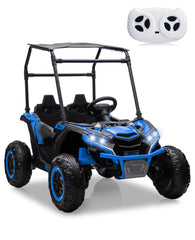 GARVEE 2 Seater Ride on Car for Kids, 24V 7AH Electric Off-Road UTV Truck w/Forward & Reverse Functions, 4x200W Powerful Engine, Remote Control, Soft Start, 4 Wheeler, Lights and Music (Blue)