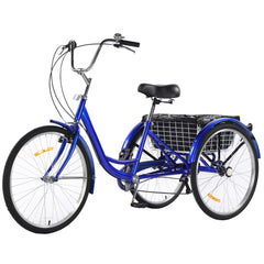 GARVEE 3 Wheel Bikes for Adults, 7 Speed Tricycles for Adults, 26 inch Adult Tricycles for Women Men Seniors with Dual Chain, Rear Basket and Bag, Adult Trikes for Shopping, Beach and City, Blue