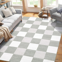 GARVEE Modern Plaid 10x13 Large Area Rug, Soft Non-Slip Carpet 10x13 Living Room Rug Checkered Grey & White Rug for Bedroom, Modern Large Area Rug for Home Office