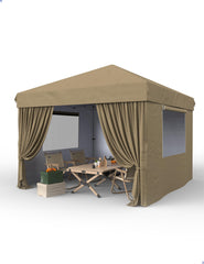 GARVEE 10ft x10ft Pop Up Canopy Tent with 4Pcs Sidewalls, Portable Instant Commercial Canopy with 4 Stakes, 4 Ropes, 4 Sandbags for Farmers' Market, Patio, Outdoor, Camping - Khaki