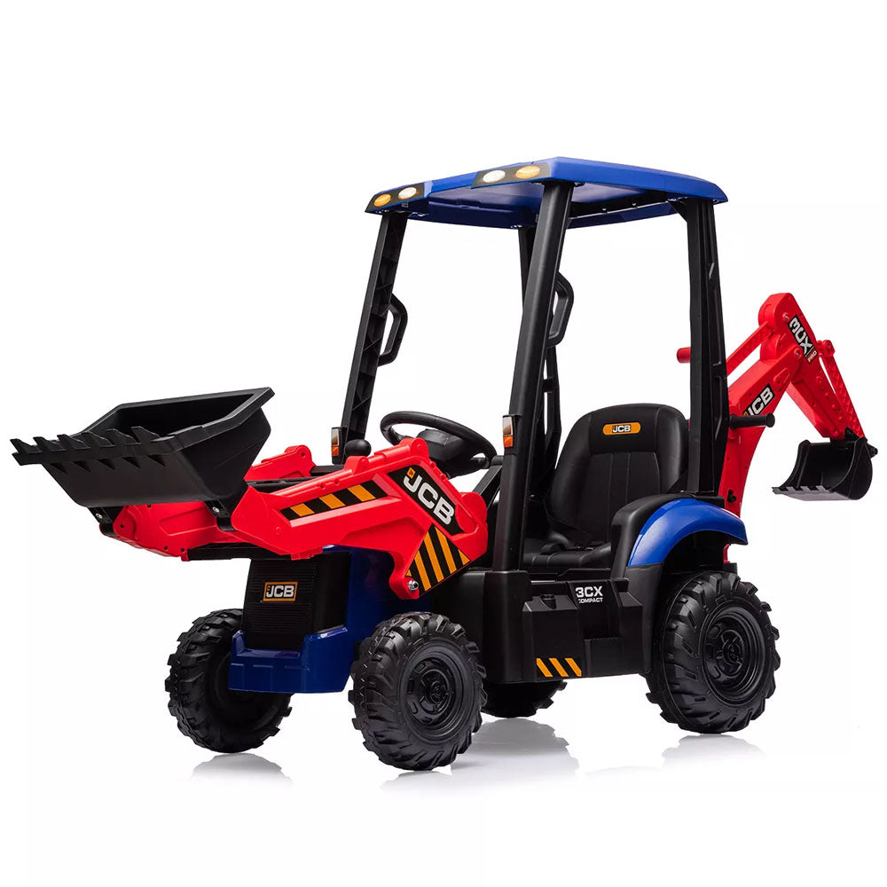 GARVEE 4-in-1 Ride-On Tractor for Kids: Excavator, Bulldozer, Removable Tent, 12V Battery, Remote Control, Front Loader, Horn, EVA Tires - Red