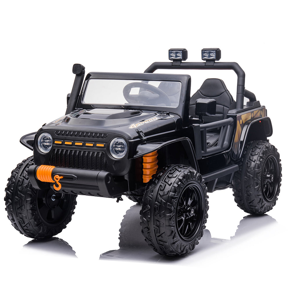 GARVEE 24V Kids 2 Seater Ride On Truck Car Electric Vehicles w/Remote Control, 4-Wheeler Suspension, 4x55W Powerful Engine, 4WD Battery Powered, LED Lights, Soft Braking - Black