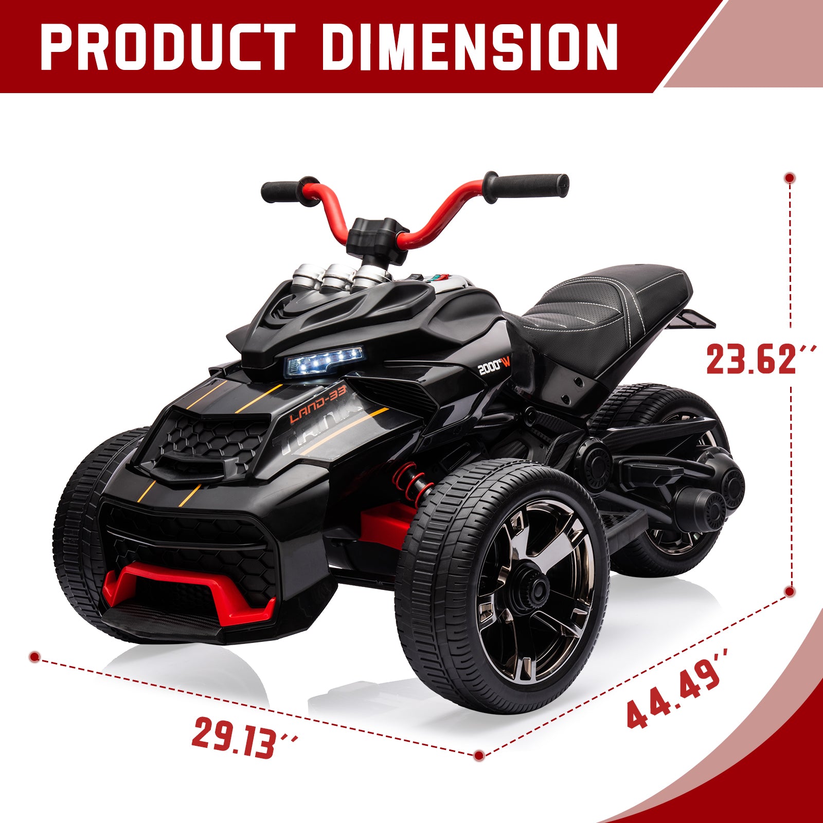 GARVEE 12V Kids Ride on Toy for Kids, 2x55W Powerful Engine 7AH Battery, 3 - 7 km/H, 3 Wheelers Electric Vehicle, LED Lights, 2 Speeds, EVA Tire, Music, USB - Black