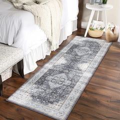 GARVEE Runner Rug 2x6 Washable Hallway Rug Vintage Print Rug with Non Slip Backing Stain Resistant Kitchen Rug Soft Low Pile Area Rug for Bedroom Bathroom Living Room, Grey