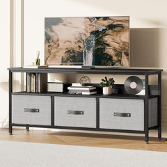 GARVEE Dresser Tv Stand 55 Inch Entertainment Center with Storage Tv Stand for Bedroom Small Tv Stand Dresser with Drawers, Tv & Media Console Table Furniture for Living Room, Black Board + Grey Drawers