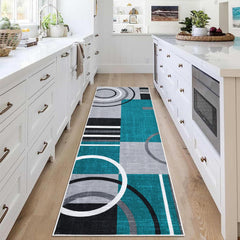 GARVEE Washable Rug 10x13 Modern Geometric Area Rug Non Slip Rug Low Pile Accent Throw Rugs Stain Resistant Indoor Floor Carpet for Living Room, Turquoise