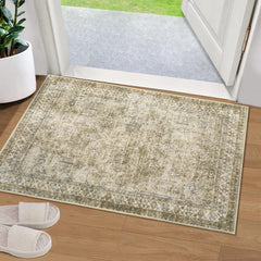 GARVEE Area Rug 2x3 Washable Rug Entryway Vintage Rug Kitchen Floor Cover Traditional Rug Thin Rug Taupe Multi Distressed Floral Indoor Mat for Bathroom Doormat Bedroom Living Room Taupe 2'x3'