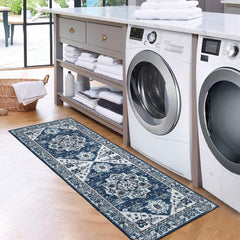 GARVEE 2x6 Long Hallway Runner Rug Non-Slip Kitchen Runner Rug Vintage Rug for Entryway Machine Washable Runner Rug Low Pile Stain Resistant Runenr Rug for Hallway Laundry Entryway, 2' x 6' Blue