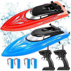 GARVEE 2PACK RC Boat,Remote Control Boats for Kids and Adults,10km/H 2.4G High Speed Remote Control Boat,Fast RC Boats for Pools and Lakes with 4 Rechargeable Battery.(Blue+Red)