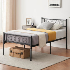 GARVEE Twin Bed Frame with Headborad & Footboard, Twin Size Sturdy Metal Platform Bed Frame with Iron-Art Sweet Heart, No Box Spring Needed, Under Bed Storage (Black, Twin)