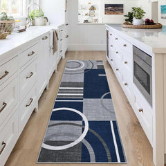 GARVEE Runner Rug 2x6 Modern Abstract Circle Design Kitchen Rug Non Slip Washable Area Rug Soft Accent Rug Living Room Rug Throw Rugs for Bathroom Bedroom, Navy