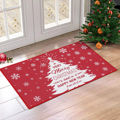 GARVEE Christmas Doormat Xmas Holiday Decorative Christmas Tree and Snowflake Pattern Welcome Mat for Home Decoration Non Slip Door Mat Outdoor Indoor Entrance Floor Mat, Red, 17x29 Inch