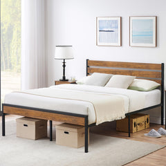 GARVEE Full Size Bed Frame with Wood Headboard, Strong Wood Slats Support, Under Bed Storage, Noise-Free, No Box Spring Needed