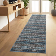 GARVEE Modern Runners for Hallways 2x6 Washable Hall Carpet Runner Printed Braid Kitchen Rug Non-Slip Entryway Runner Rugs Striped Floor Runners for Indoor Hallway Bedroom Kitchen, Blue