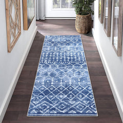 WESTLOOM Runner Rug 2x6 Feet Washable Moroccan Hallway Runner, Non-Slip Stain Resistant Area Rug Modern Boho Geometric Kitchen Mat Entryway Carpet Runner for Doorway Bedside, Blue